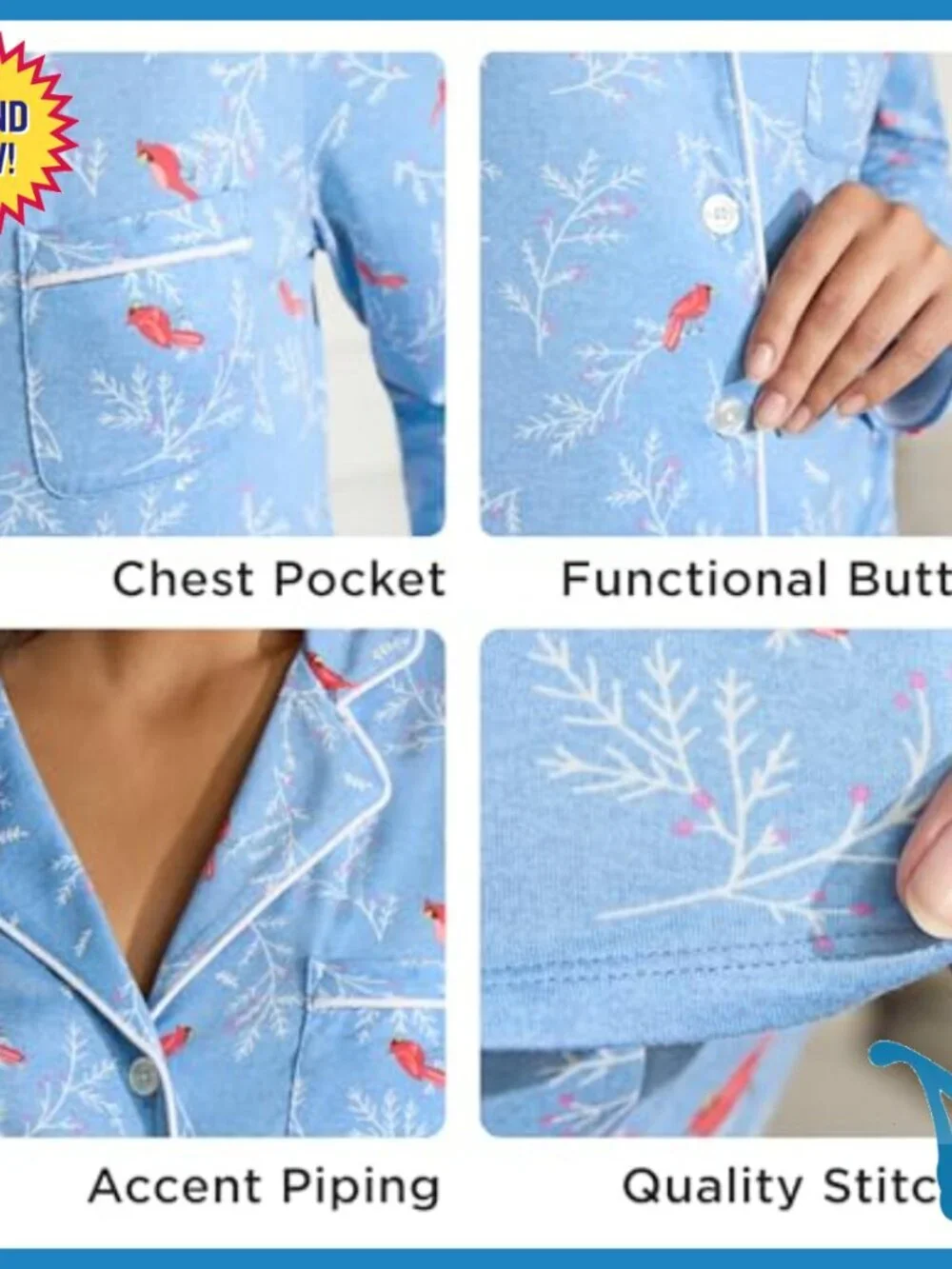 Large Lightweight Long Sleeve Pajama Set, Relaxed Fit, Recycled Polyester